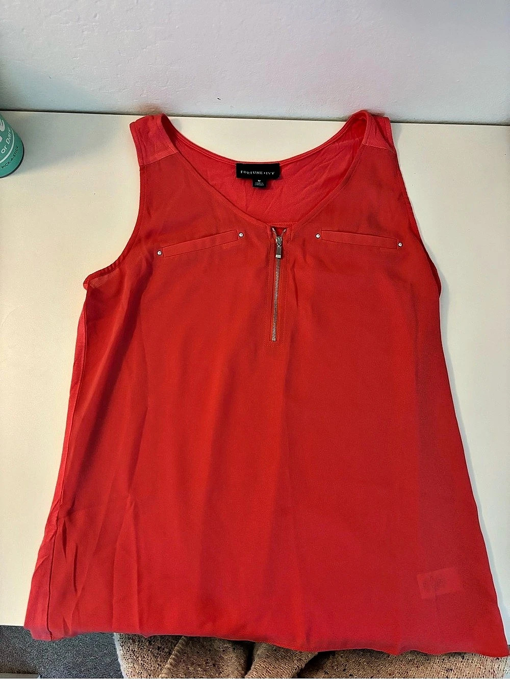Fortune + Ivy Lighton Zip Detail Sleeveless Top Orange, Medium